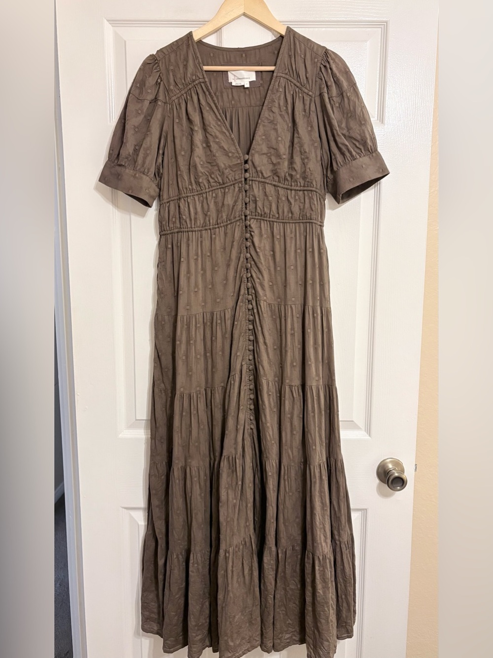 Anthropologie The Somerset Maxi Dress Cool Chocolate Brown Textured Swiss Dot S